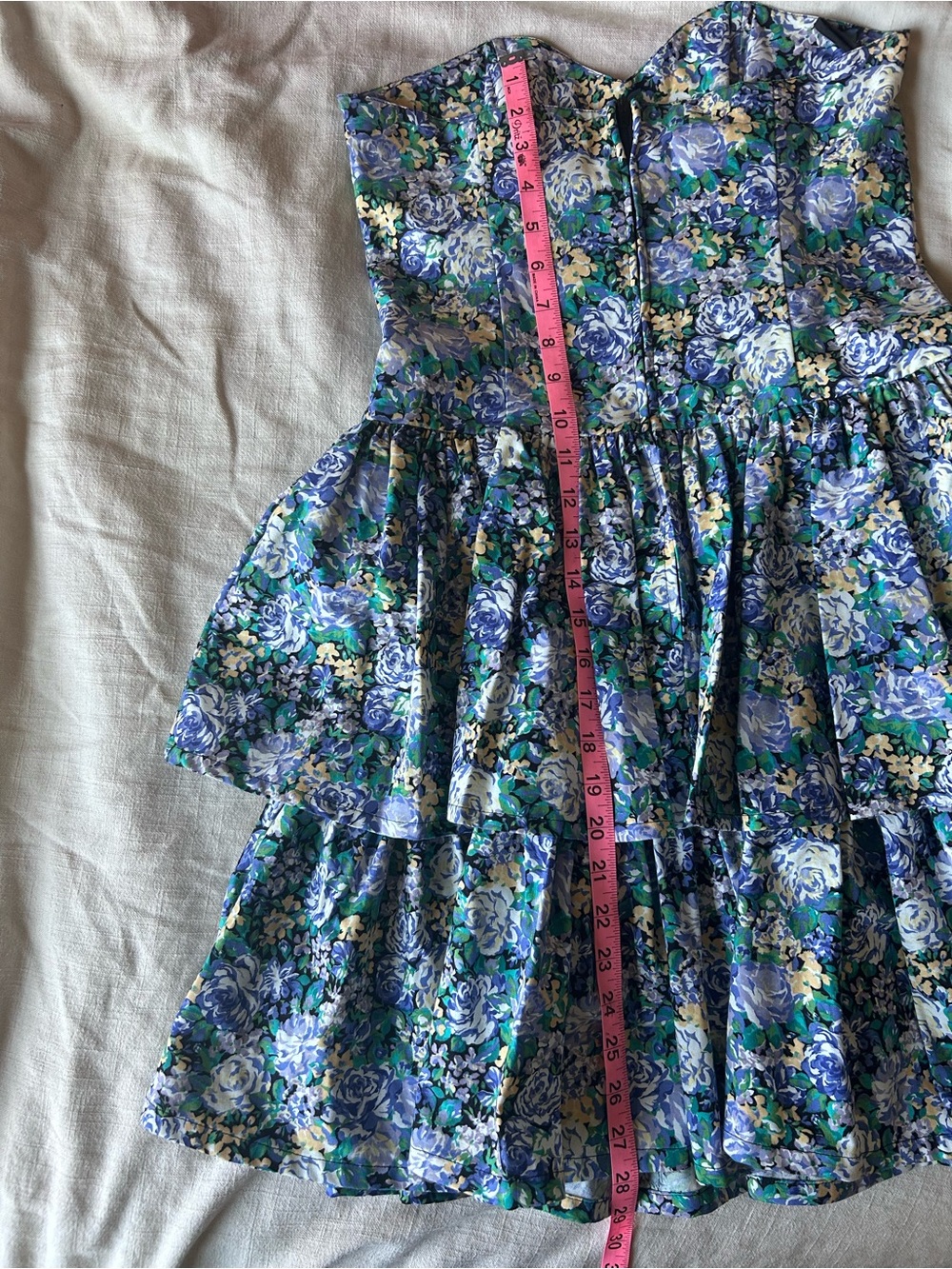 Vintage Laura Ashley Dress Strapless Blue Floral Tiered - Picture 6 of 6